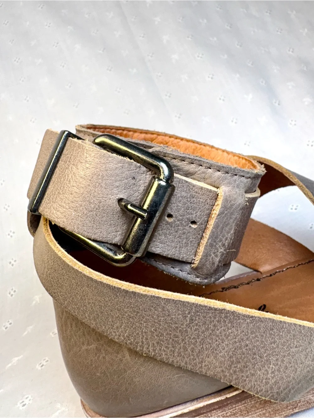 Free People Taupe Strappy Leather Ankle Wrap Sandals